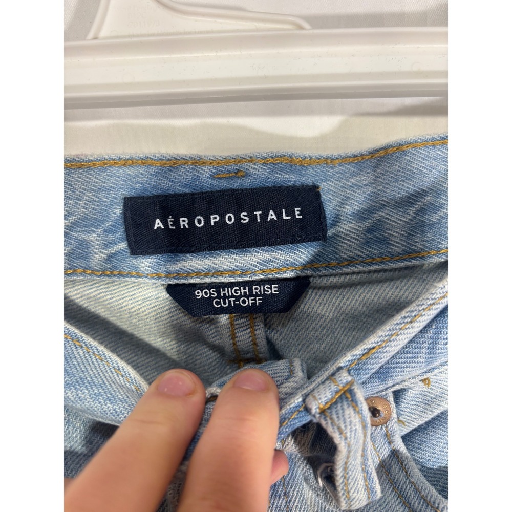Aeropostale 90s High Rise Cut-Off Denim Shorts Light Wash Distressed Size 0 - Picture 6 of 9